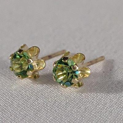 14K Gold Green Stone Stud Earrings