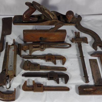 Antique Hand Tools, Adjustable Wrenches & Plane