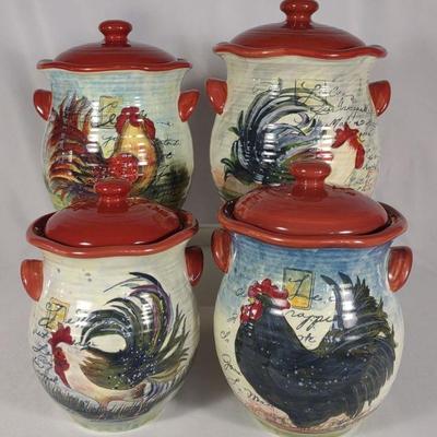 Set of 4 Le Rooster Canisters w/ Lids