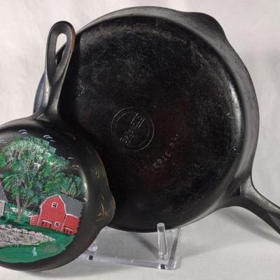 Griswold #8 & #3 Cast Iron Skillets (1 Painted)