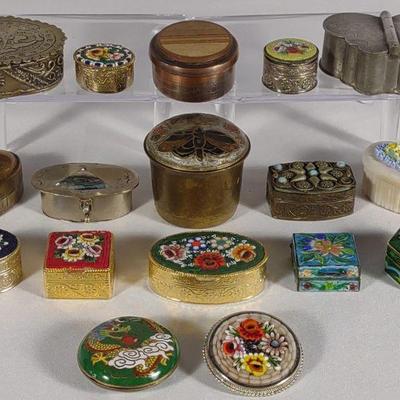 17 Pill Trinket Boxes (Sterling, Micro Mosaic)