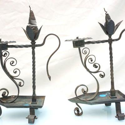 PAIR OF CONTINENTAL WROUGHT IRON CANDLESTICKS