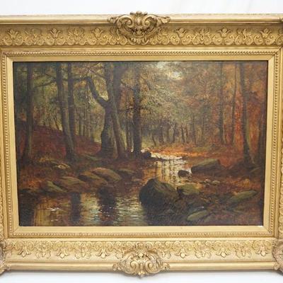 ANTIQUE LANDSCAPE WITH STREAM OIL PAINTING