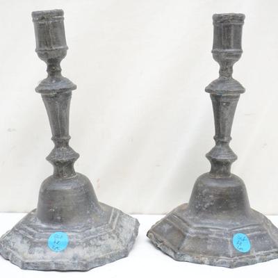 PAIR ANTIQUE FRENCH PEWTER CANDLESTICKS