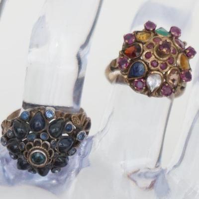 2PC 14KT & 10KT MULTI-STONE COCKTAIL RINGS
