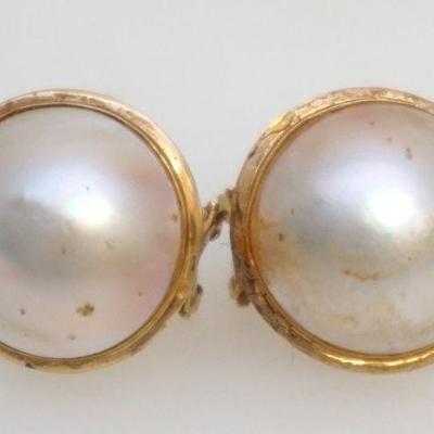 ESTATE 14KT GOLD MABE PEARL EARRINGS