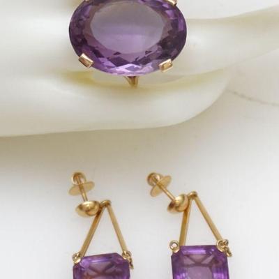 14KT GOLD AMETHYST RING & EARRING SET