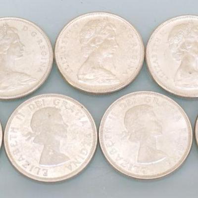 7 SILVER CANADIAN DOLLARS 1963 1964 1967