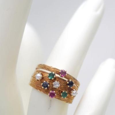 18KT MULTI STONE FIVE BAND RING (5.05 GRAMS)