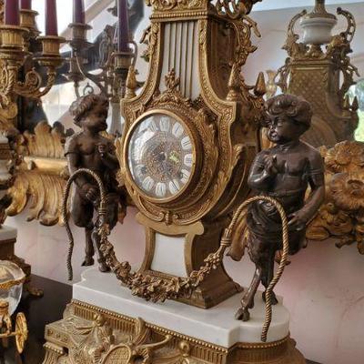 French Clock and candlesticks