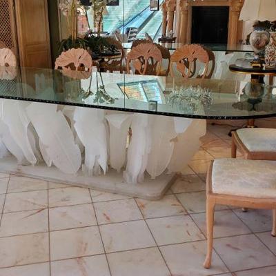 Unusual dining table glass top â€œfeather bottomâ€