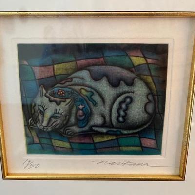 mezzotint of a cat by Shigere Narikawa