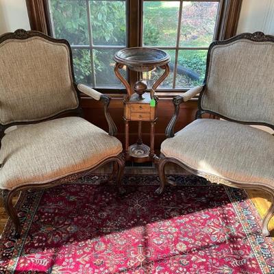 pair of Louis XV style fauteuil armchairs with new upholstery