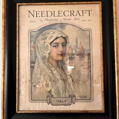 framed vintage and antique Needlecraft magazine covers, 1920s 30s 40s