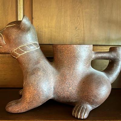 Mexican ceramic pitcher in the shape of a jaguar