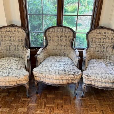 Louis XV style armchairs by Kindel, gray and taupe fabric