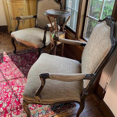 pair of Louis XV style fauteuil armchairs with new upholstery