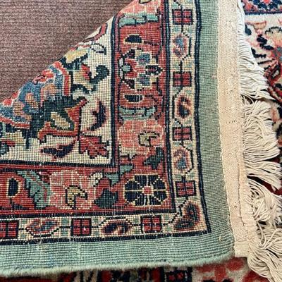 pale green Kerman style Persian rug, red and coral, 10x12