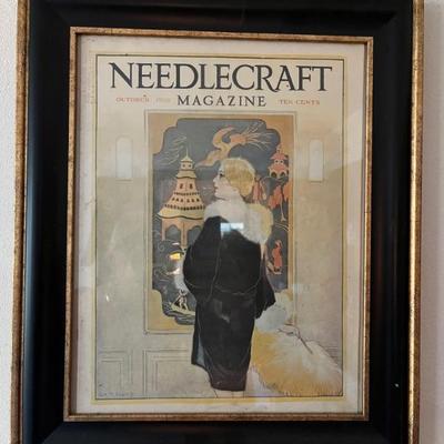 framed vintage and antique Needlecraft magazine covers, 1920s 30s 40s