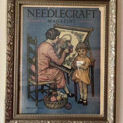 framed vintage and antique Needlecraft magazine covers, 1920s 30s 40s