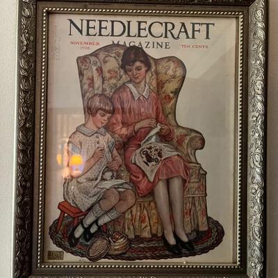 framed vintage and antique Needlecraft magazine covers, 1920s 30s 40s