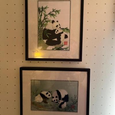 Chinese embroidered pictures, kittens and pandas