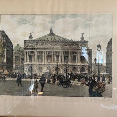 antique etching of Paris
