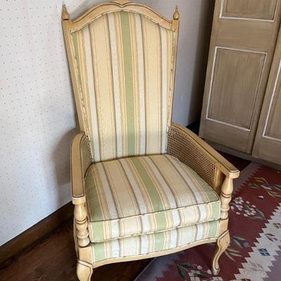 cute mid century French Provincial style chair with new striped fabric