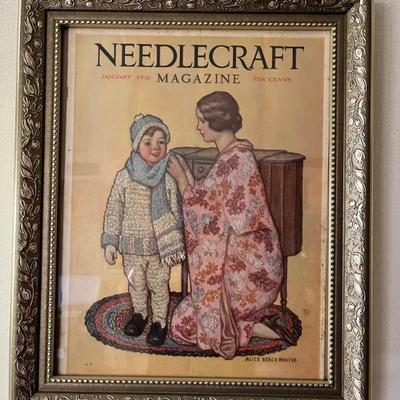 framed vintage and antique Needlecraft magazine covers, 1920s 30s 40s