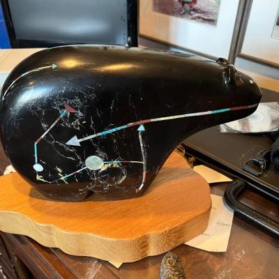 inlaid stone polar bear sculpture