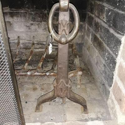 Antique cast iron cauldrons and rack