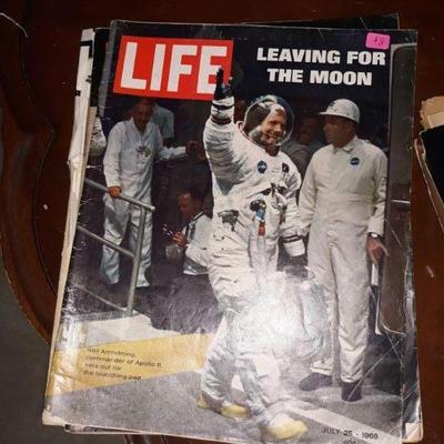 Vintage Life magazines on Moon mission and JFK