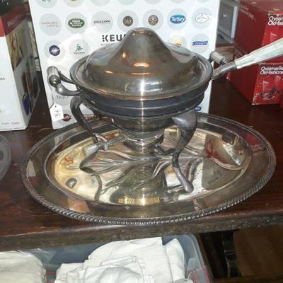 Vintage silverplate and mother of pearl handles on serving set