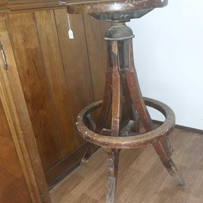 Antique industrial wood swivel stool