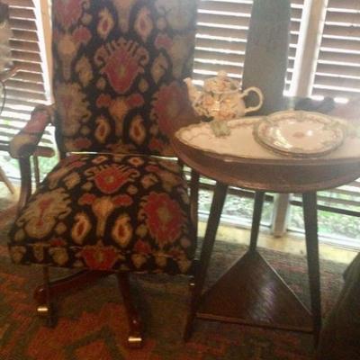 Beautiful office chair, small table, fine china