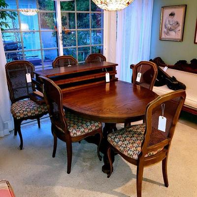 French Style Dining Table with 4 Leaves; Six French Style Chairs Sold Separately
