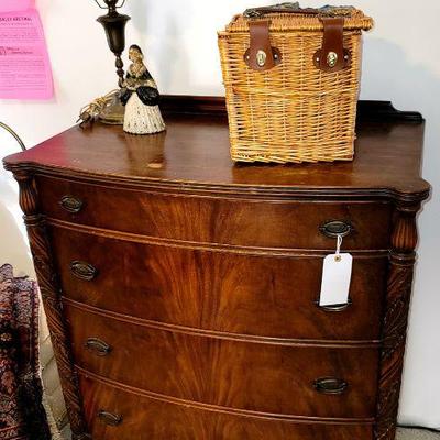 Picnic Basket, Faux Oil Lamp, Antique Iron Doorstop