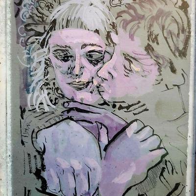 John S. Eastman 20th Silkscreen Print of Lovers - Dated 1955