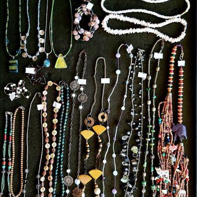 Assortment of Wood, Gemstone, Glass, and Shell Necklaces and Bracelets