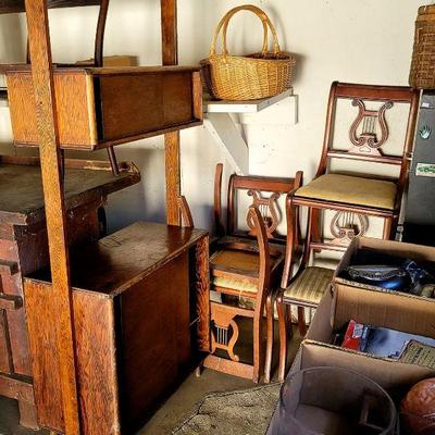 Mid-Century Style TV/Stereo Stand, Lyre Back Dining Chairs, Miscellaneous Household