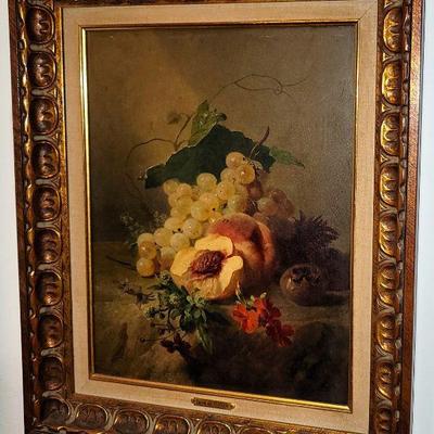 David de Noter 1825-1892 Listed Oil on Board Fruit and Floral Study
