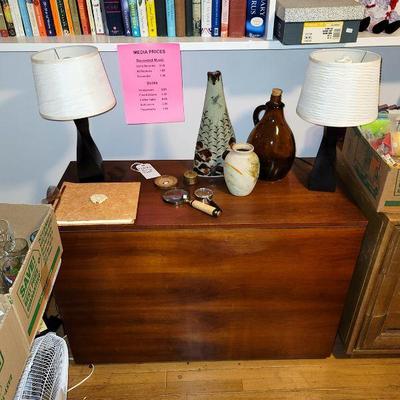 Drop Leaf Table (Moved to Living Room, previously pictured), Lamps, Pottery, Miscellaneous