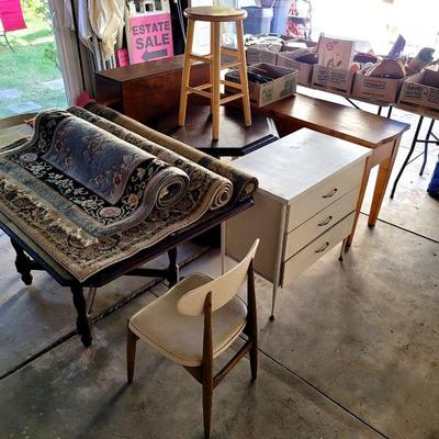 Rugs, 50s Chair, Mid-Century Melamine Chest, Stool, Miscellaneous Household