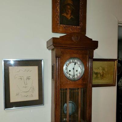 Antique Oak Chiming Clock (Works). Artwork (See Next)