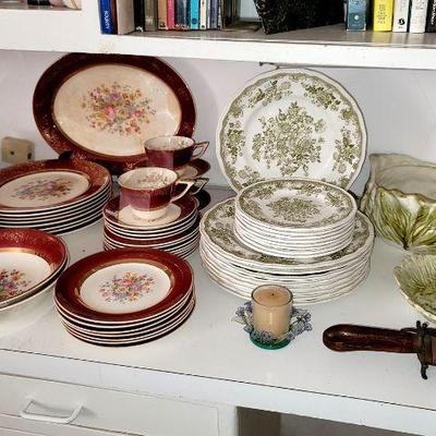 Century by Salem China Burgundy Rim with Floral Center,  Kensington Balmoral Ironstone Dishes, Cabbage Figural Serving Dishes