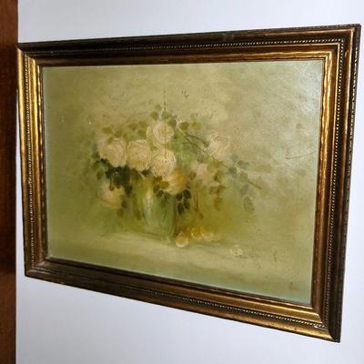 Unsigned Vintage/Antique Floral Oil Needs Cleaning