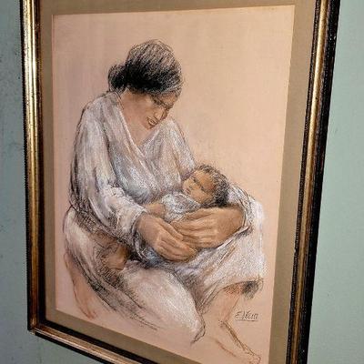 Possibly Evaleen Stein 20th Pencil/Chalk Drawing Mother and Child