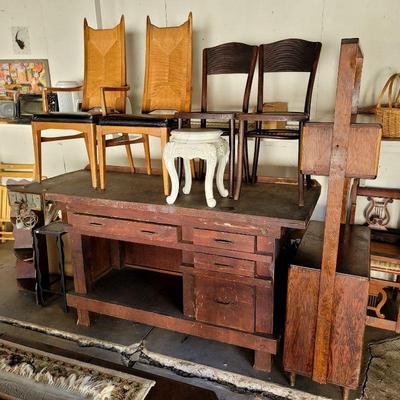 Mid-Century Seagrass Chairs, Thonet Cafe Chairs, Amazing Huge Workbench, Painted Chinese Stool