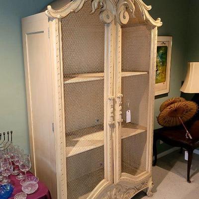 French White Provincial Wire Front Armoire