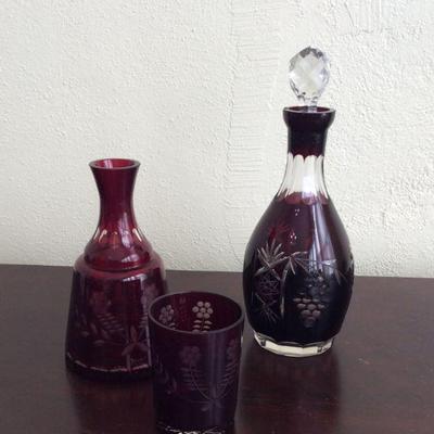 Ruby Red Cut to Clear Decanters